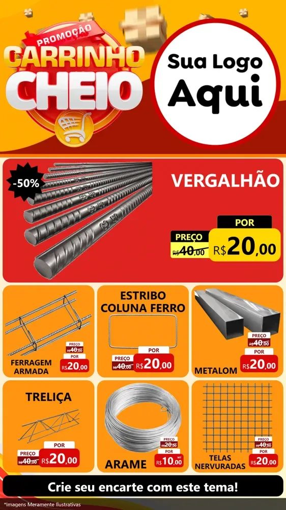 Modelo de Rede Social para Stories com o tema Promoção carrinho cheio para Ferragens
