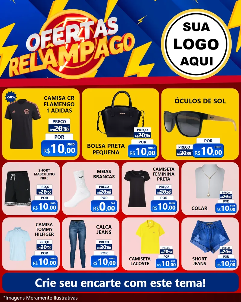 Modelo de Rede Social para Feed Instagram com o tema Ofertas Relâmpago para Roupas e acessórios
