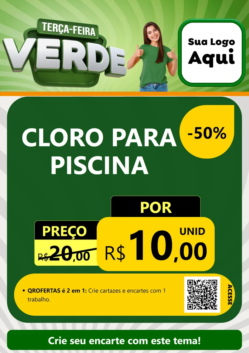 Modelo de Cartaz para Cartaz A4 Vertical com o tema Terça - Feira Verde para Produtos para Piscina