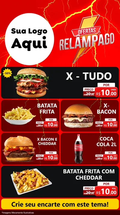 Modelo de TV para TV Vertical com o tema Ofertas Relâmpago para Hamburgueria