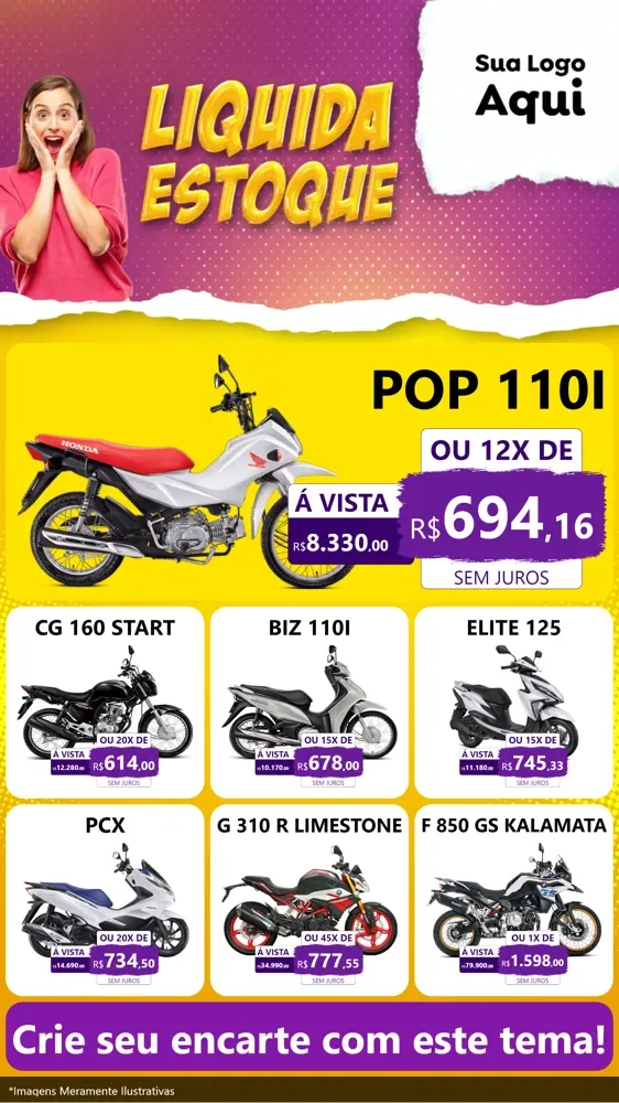 Modelo de Rede Social para Stories com o tema Liquida estoque para Concessionaria de Motos