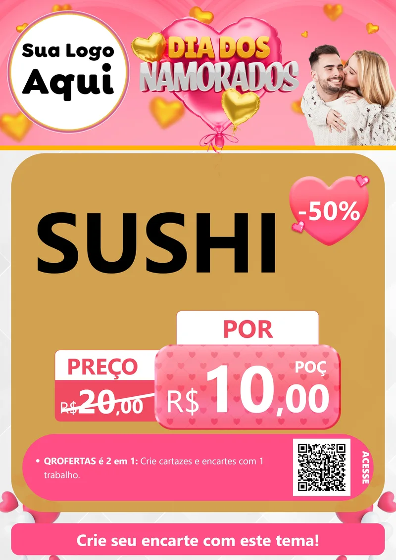 Modelo de Cartaz para Cartaz A4 Vertical com o tema Dia dos Namorados para Comida japonesa