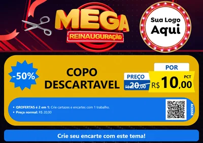 Modelo de Cartaz para Cartaz A4 Horizontal com o tema Mega Reinauguração para Embalagens