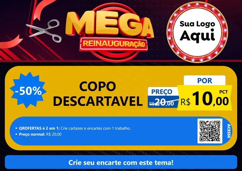 Modelo de Cartaz para Cartaz A4 Horizontal com o tema Mega Reinauguração para Embalagens
