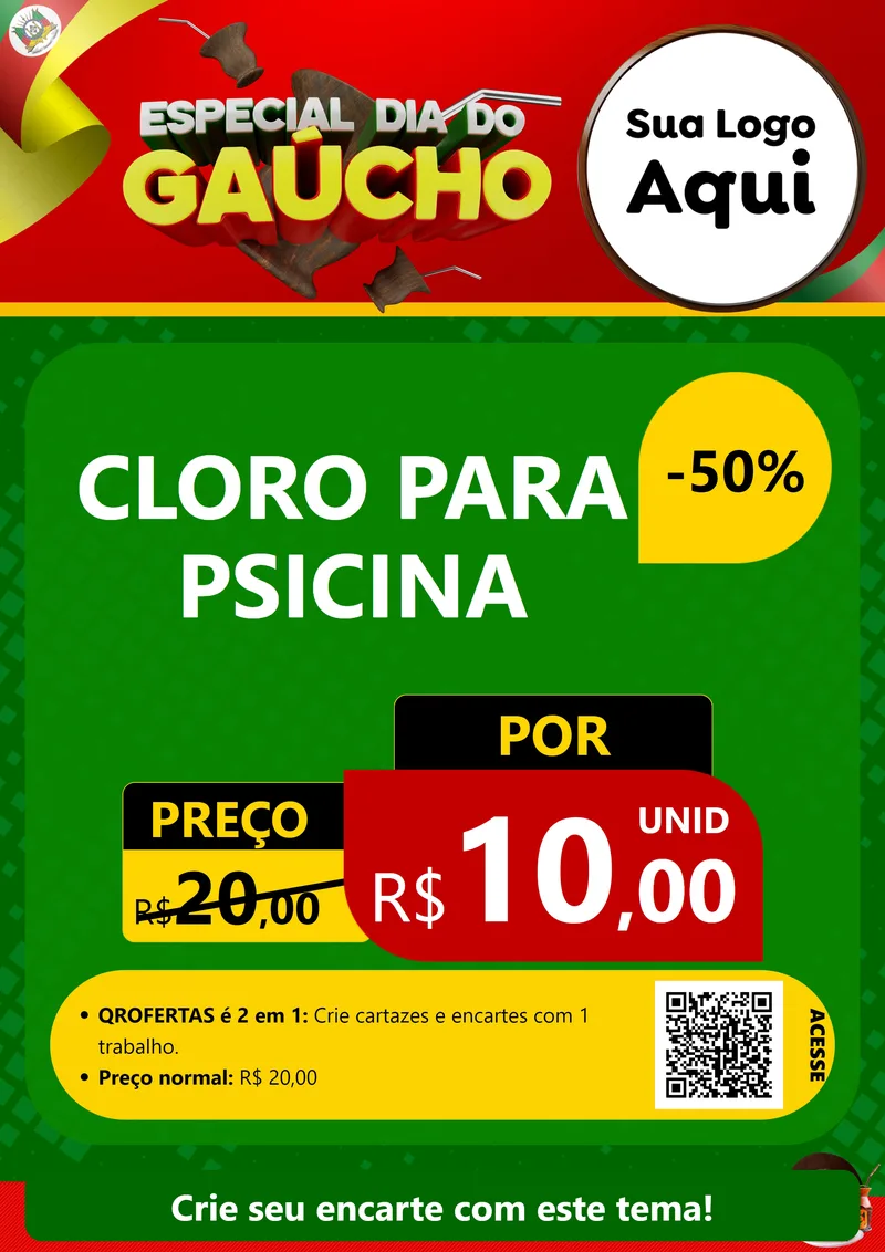 Modelo de Cartaz para Cartaz A4 Vertical com o tema Especial Dia do Gaúcho para Produtos para Piscina
