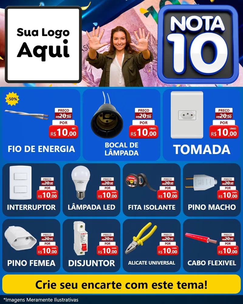 Modelo de Rede Social para Feed Instagram com o tema Nota 10 para Materiais Elétricos