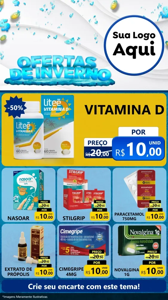 Modelo de Rede Social para Stories com o tema Ofertas de Inverno para Farmácia