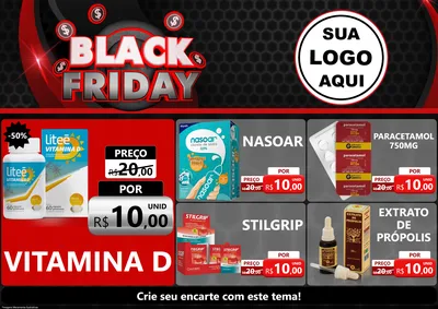 Modelo de Encarte para Encarte A4 Horizontal com o tema Black Friday para Farmácia