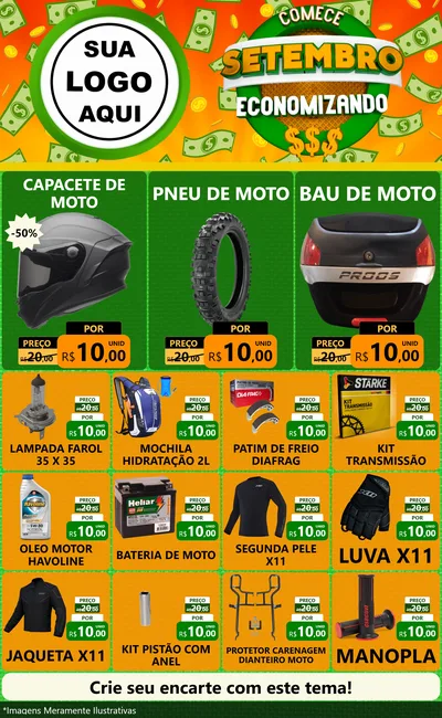Modelo de Encarte para Encarte Grande com o tema Comece Setembro Economizando para Moto peças