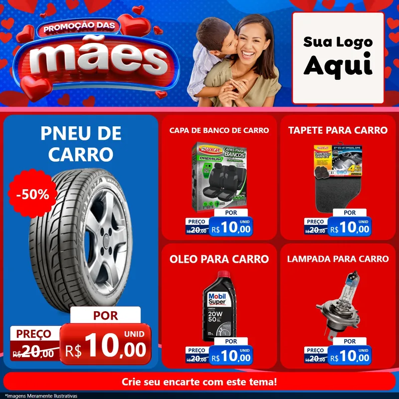 Modelo de Rede Social para Feed Facebook com o tema Promoção das Mães para Auto peças