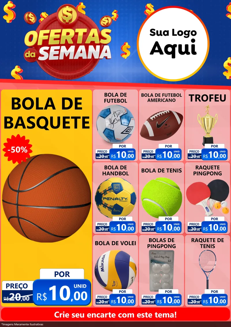 Modelo de Encarte para Encarte A4 Vertical com o tema Ofertas Da Semana para Artigos Esportivos