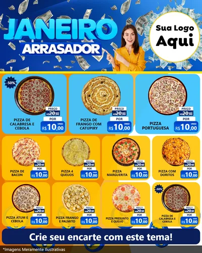 Modelo de Rede Social para Feed Instagram com o tema Janeiro Arrasador para Pizzaria