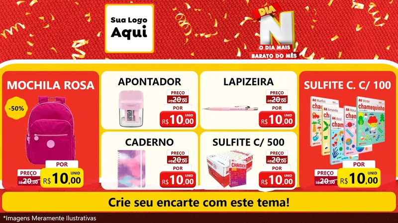 Modelo de TV para TV Horizontal com o tema Dia N o Dia Mais Barato do Mês para Papelaria