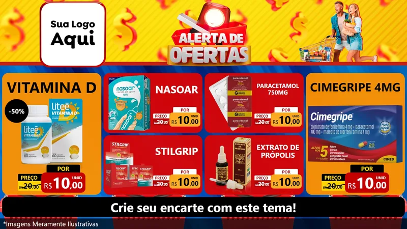 Modelo de TV para TV Horizontal com o tema Alerta de Ofertas para Farmácia