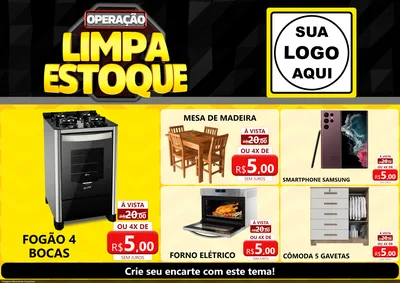 Modelo de Encarte para Encarte A4 Horizontal com o tema Operação Limpa Estoque para Móveis e Eletro