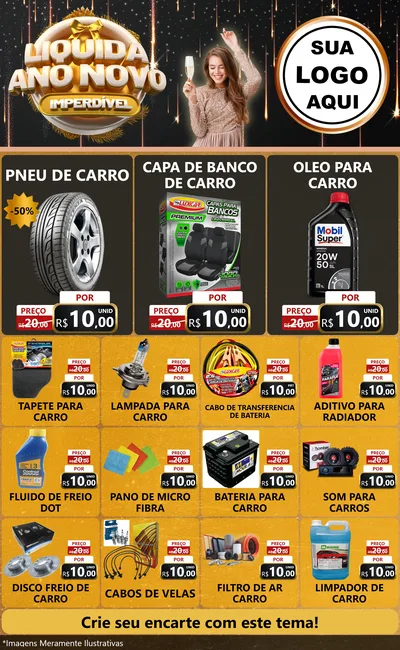 Modelo de Encarte para Encarte Grande com o tema Liquida Ano Novo Imperdível para Auto peças
