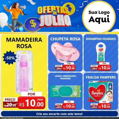 Modelo de Rede Social para Feed Facebook com o tema Ofertas de Julho para Bebês