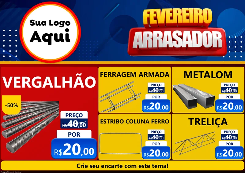 Modelo de Encarte para Encarte A4 Horizontal com o tema Fevereiro Arrasador para Ferragens