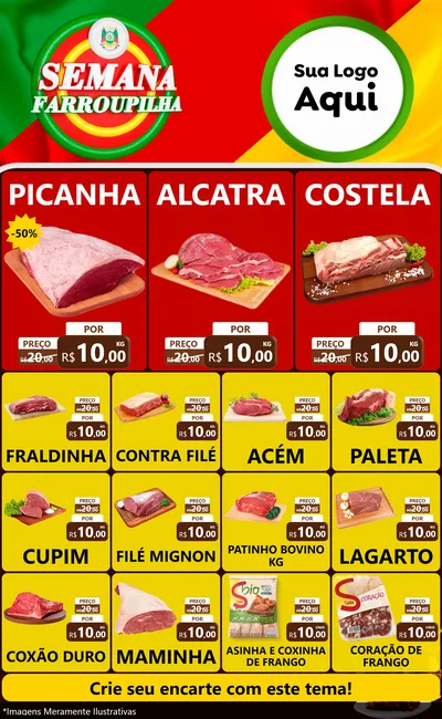 Modelo de Encarte para Encarte Grande com o tema Semana Farroupilha para Açougue