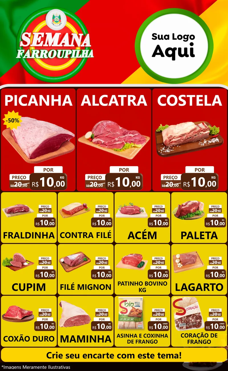 Modelo de Encarte para Encarte Grande com o tema Semana Farroupilha para Açougue
