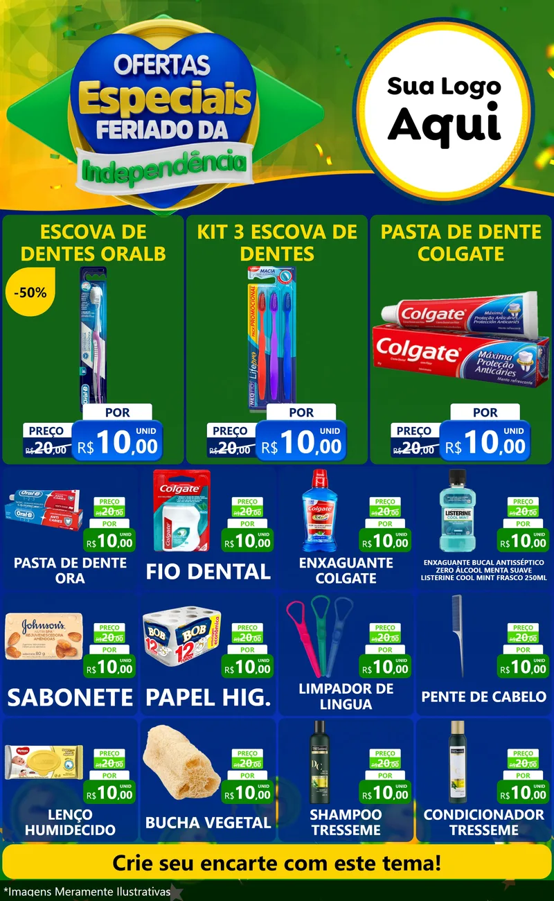 Modelo de Encarte para Encarte Grande com o tema Ofertas Especiais Feriado da Independência para Higiene Pessoal