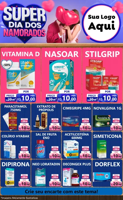 Modelo de Encarte para Encarte Grande com o tema Super Dia dos Namorados para Farmácia