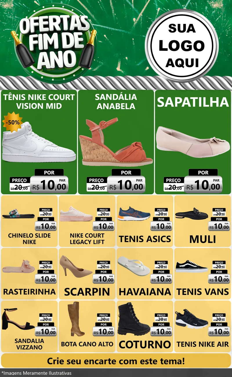 Modelo de Encarte para Encarte Grande com o tema Ofertas Fim de Ano para Calçados