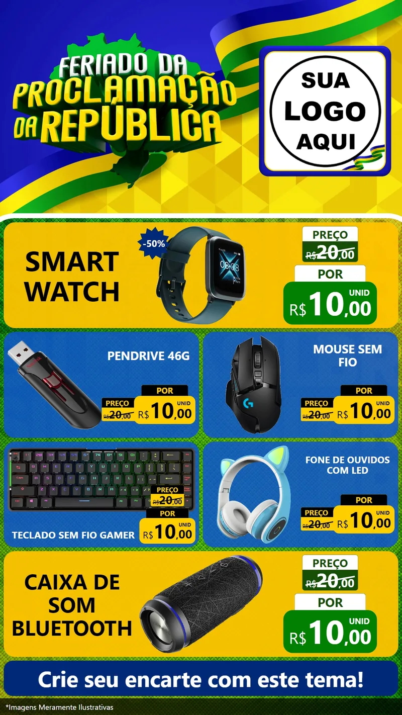 Modelo de TV para TV Vertical com o tema Feriado da Proclamação da República para Informática