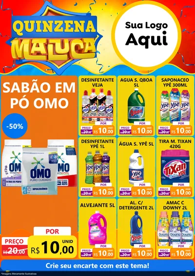 Modelo de Encarte para Encarte A4 Vertical com o tema Quinzena Maluca para Produtos de Limpeza