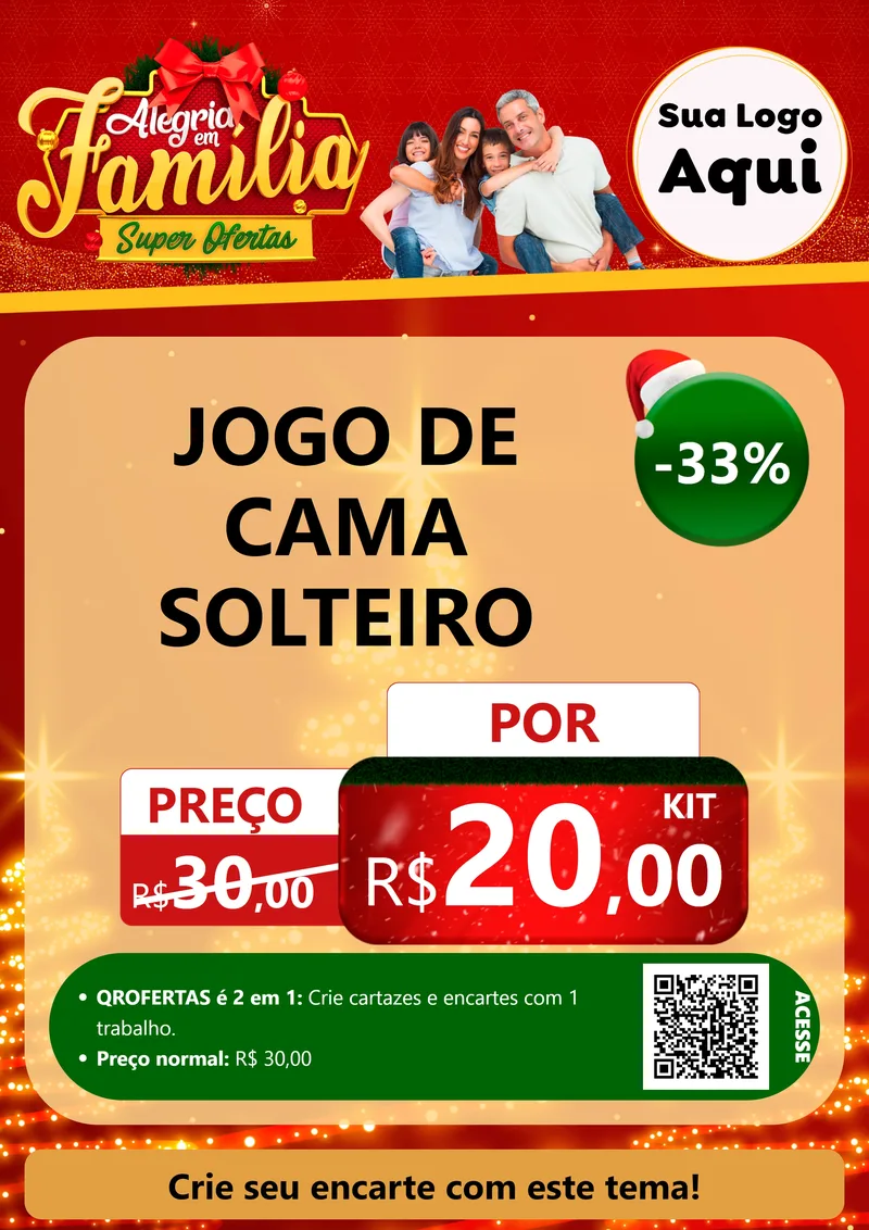 Modelo de Cartaz para Cartaz A4 Vertical com o tema Alegria em Família Super Ofertas - Natal para Cama, Mesa e Banho