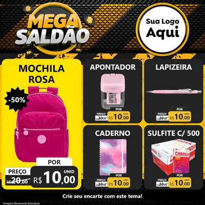 Modelo de Rede Social para Feed Facebook com o tema Mega Saldão para Papelaria