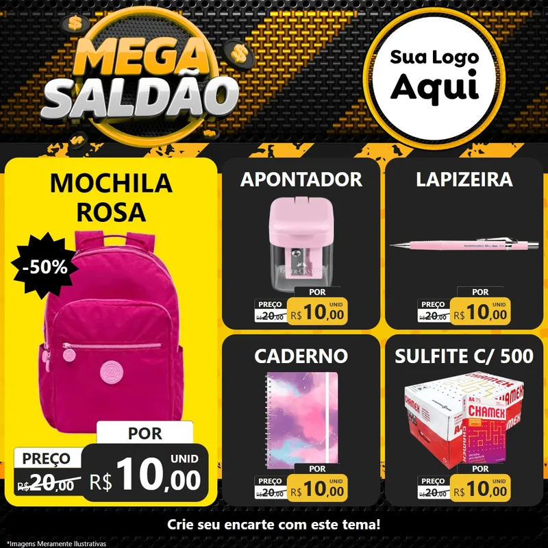 Modelo de Rede Social para Feed Facebook com o tema Mega Saldão para Papelaria