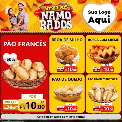 Modelo de Rede Social para Feed Facebook com o tema Arraiá dos Namorados para Padaria