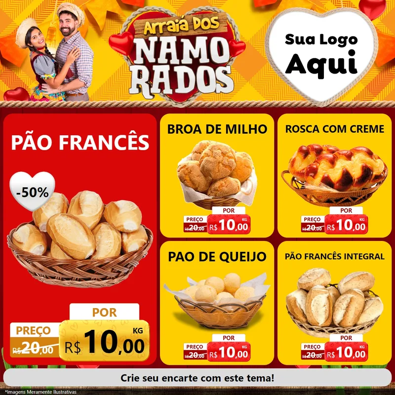 Modelo de Rede Social para Feed Facebook com o tema Arraiá dos Namorados para Padaria