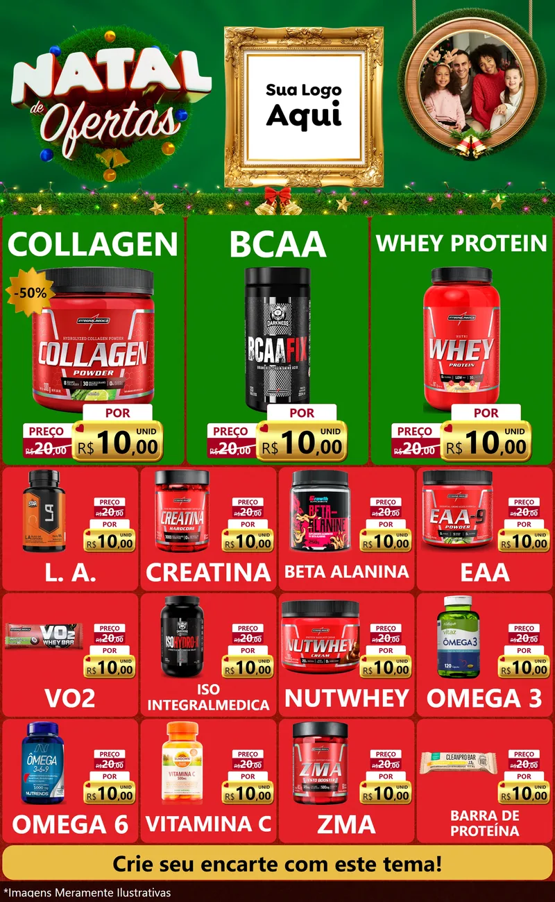 Modelo de Encarte para Encarte Grande com o tema Natal de Ofertas para Suplementos alimentares