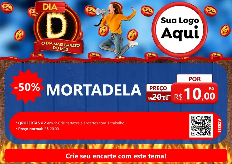 Modelo de Cartaz para Cartaz A4 Horizontal com o tema Dia D - O Dia Mais Barato Do Mês para Frios e Laticínios