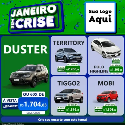 Modelo de Rede Social para Feed Facebook com o tema Janeiro Sem Crise para Concessionaria de Carros