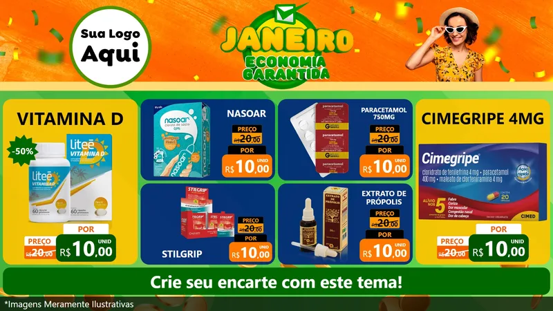 Modelo de TV para TV Horizontal com o tema Janeiro - Economia Garantida para Farmácia