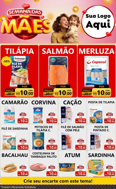 Modelo de Encarte para Encarte Grande com o tema Semana das Mães para Peixaria