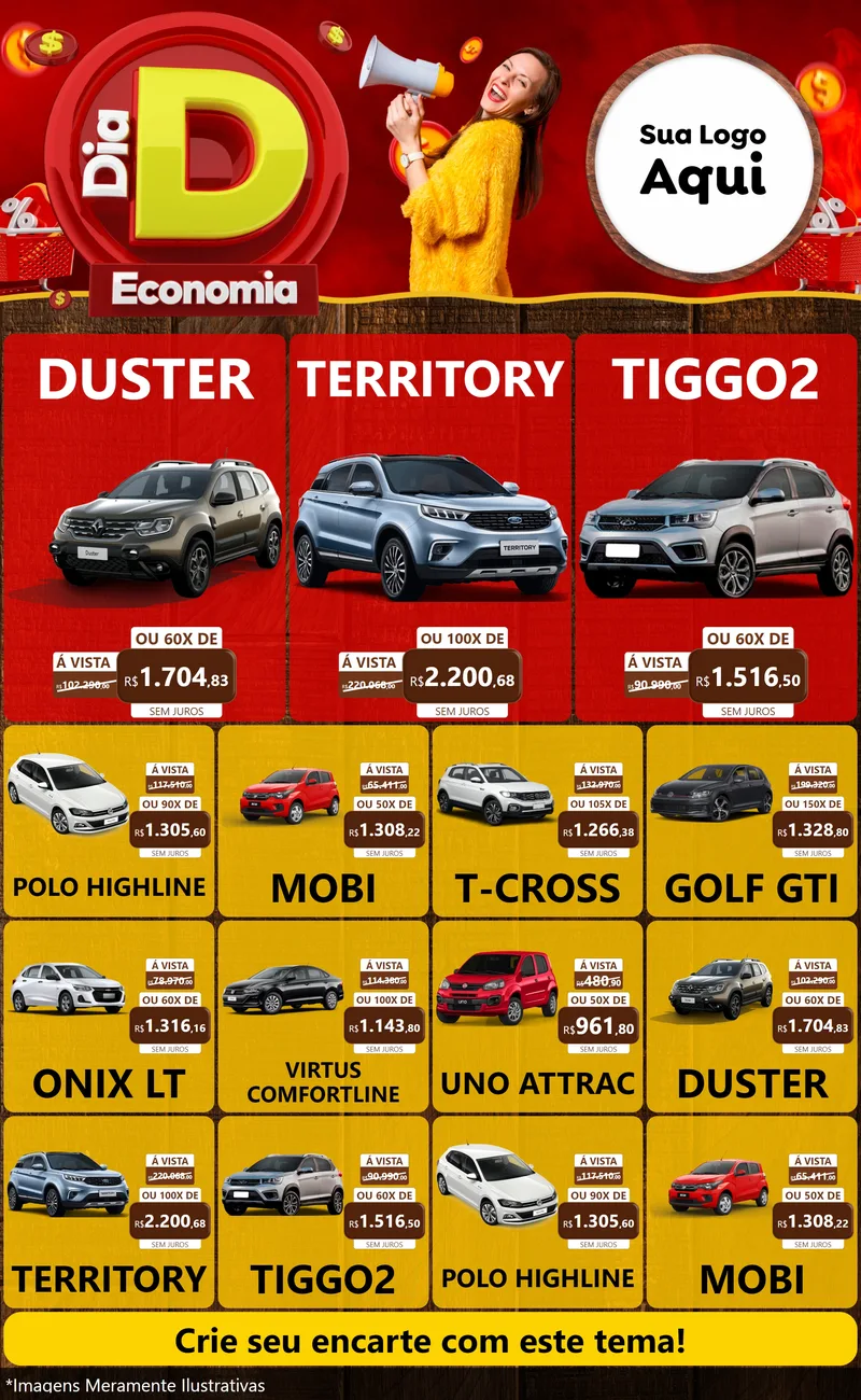 Modelo de Encarte para Encarte Grande com o tema Dia D Economia para Concessionaria de Carros