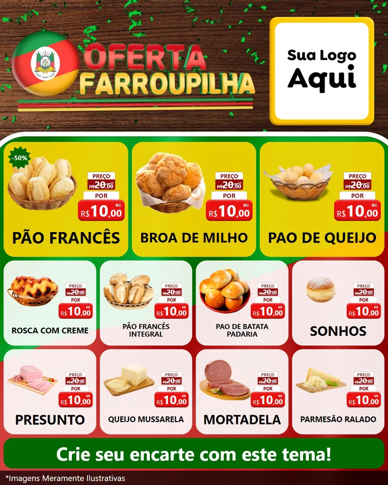 Modelo de Rede Social para Feed Instagram com o tema Oferta Farroupilha para Padaria
