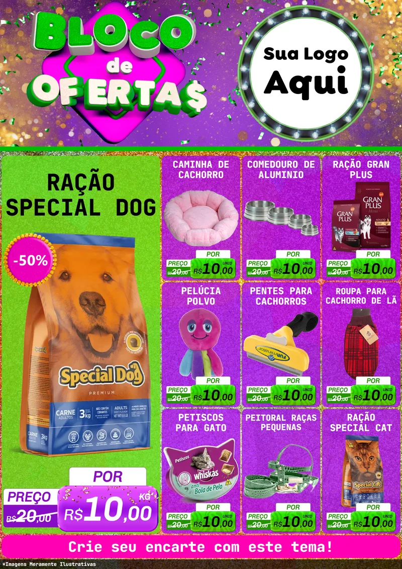 Modelo de Encarte para Encarte A4 Vertical com o tema Bloco de Ofertas para Pet Shop