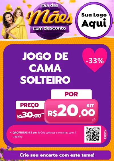 Modelo de Cartaz para Cartaz A4 Vertical com o tema Dia das Mães com Desconto para Cama, Mesa e Banho