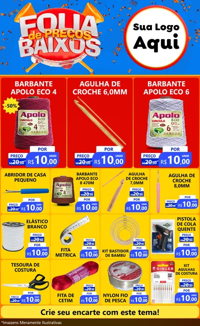 Modelo de Encarte para Encarte Grande com o tema Folia de Preços Baixos para Armarinho e Aviamentos