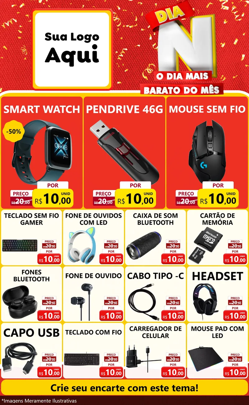 Modelo de Encarte para Encarte Grande com o tema Dia N o Dia Mais Barato do Mês para Informática