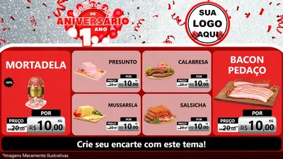 Modelo de TV para TV Horizontal com o tema Promoção de Aniversário - 1 Ano para Frios e Laticínios