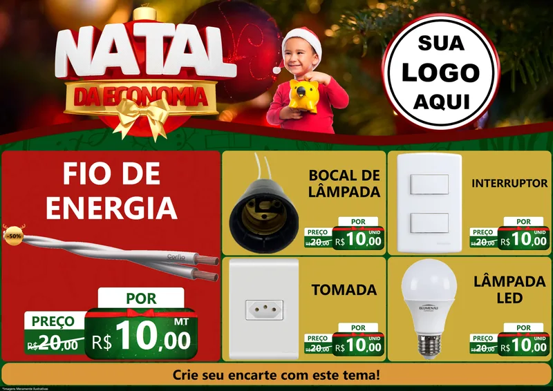 Modelo de Encarte para Encarte A4 Horizontal com o tema Natal da Economia para Materiais Elétricos