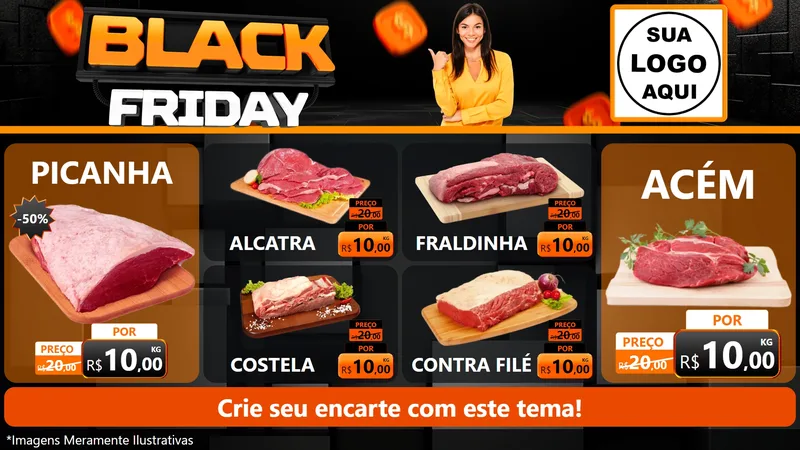 Modelo de TV para TV Horizontal com o tema Black Friday para Açougue