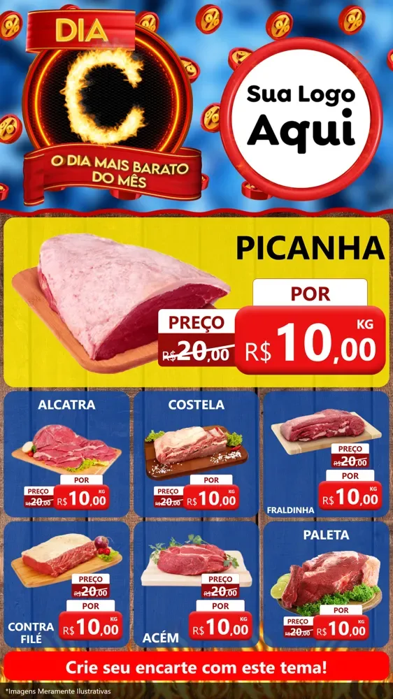 Modelo de Rede Social para Stories com o tema Dia C - O Dia Mais Barato Do Mês para Açougue