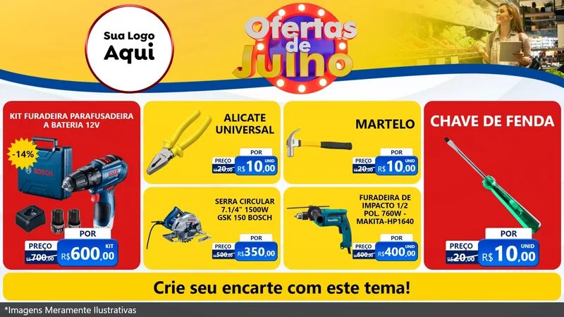Modelo de TV para TV Horizontal com o tema Ofertas de Julho para Maquinas e Ferramentas